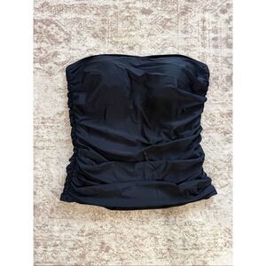 Ocean Blues Women's Ruched Tummy Control Bandeau Tankini Swim Top Black Size XXL